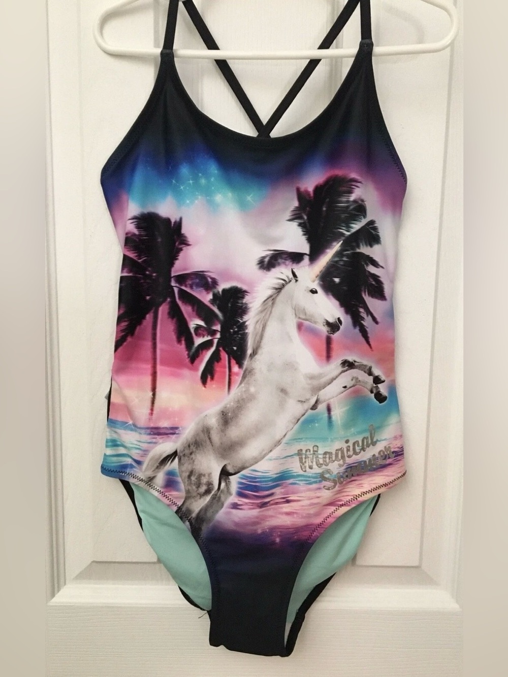 H & M Swim Suit Bathing Girls 8-10 Y One Piece Unicorn Magical Summer Glitter